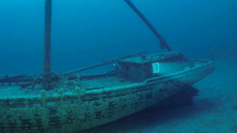 The W.C. Kimball shipwreck on the bottom of the lake