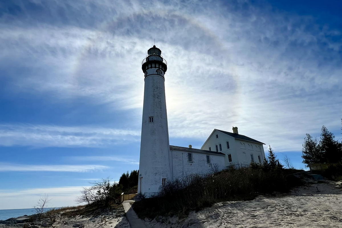 South Manitou Island with a sun halo around it